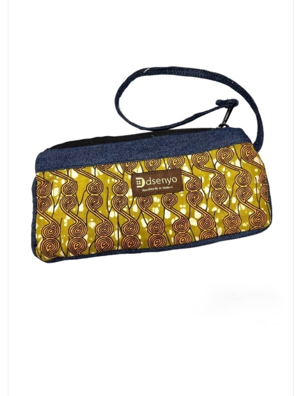 Dsenyo African Textile Denim Mixed Tribal Print Wristlet Clutch Purse